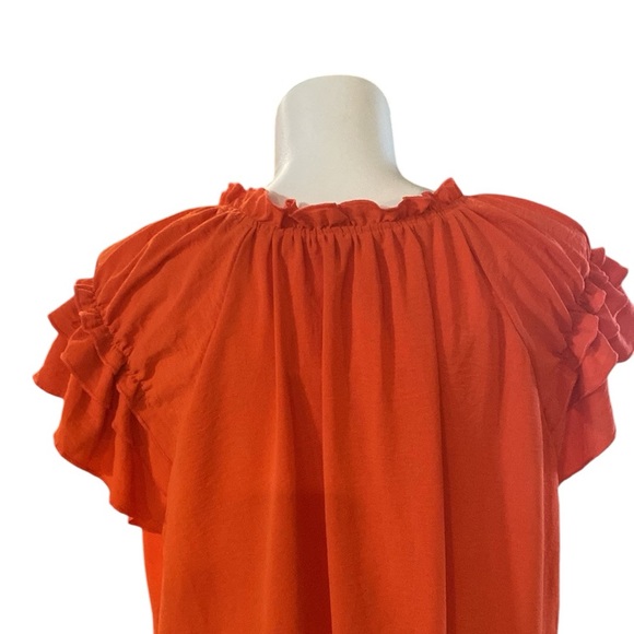 NY Collection Orange Peasant Top With Ruffled Sleeves, Size 3X, EUC - Picture 4 of 10